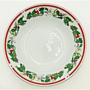 Lynns Fine China St Maria Christmas Holly Serving Bowl 9.25" EUC